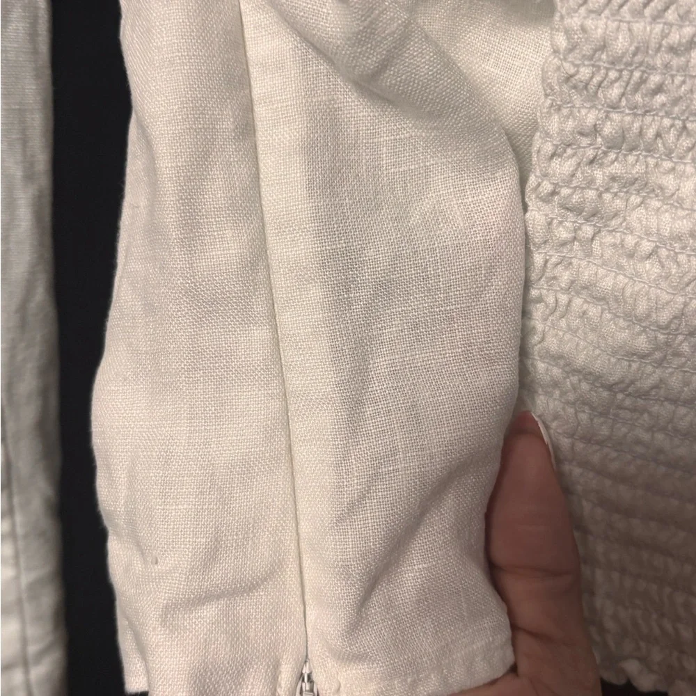 Reformation Stilton Linen Top Smocked Long Sleeve White Blouse Size 2